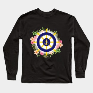 Nautical Anchor/Wheel Flowers Design Long Sleeve T-Shirt